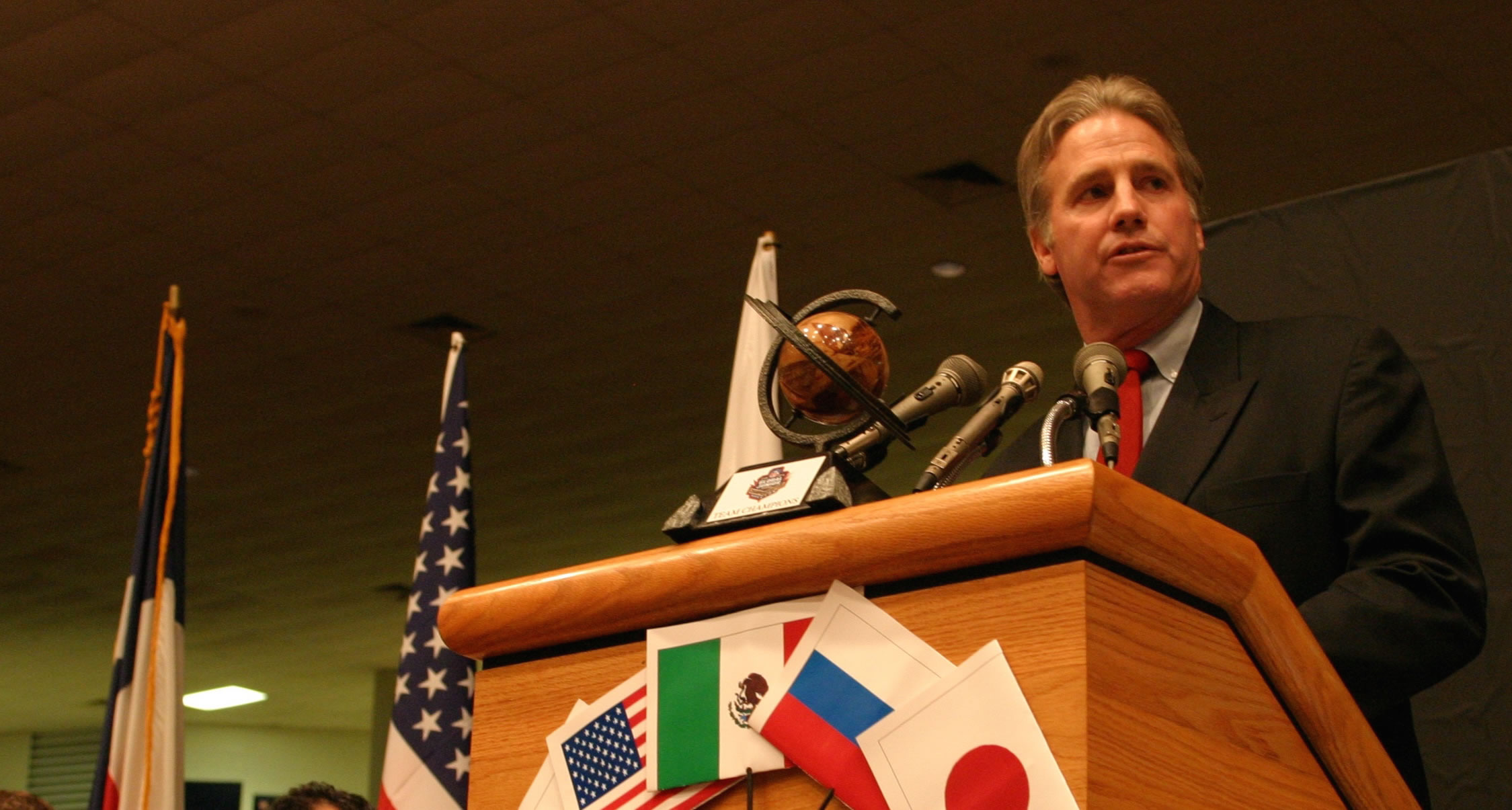 Patrick Steenberge speaking at an international football event